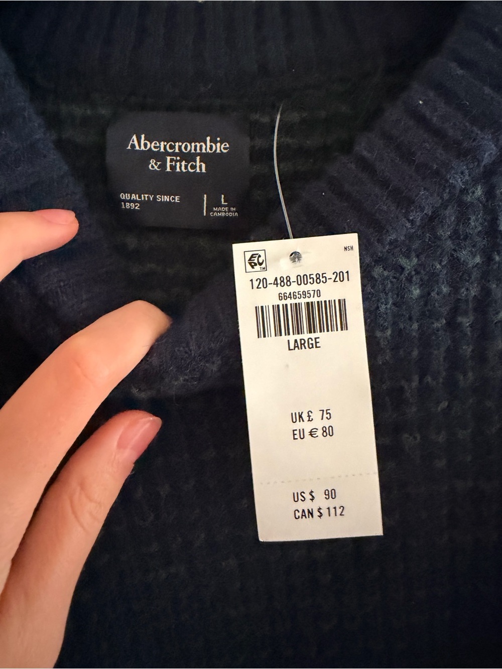 Abercrombie & Fitch Men's Navy V-Neck Knit Sweater